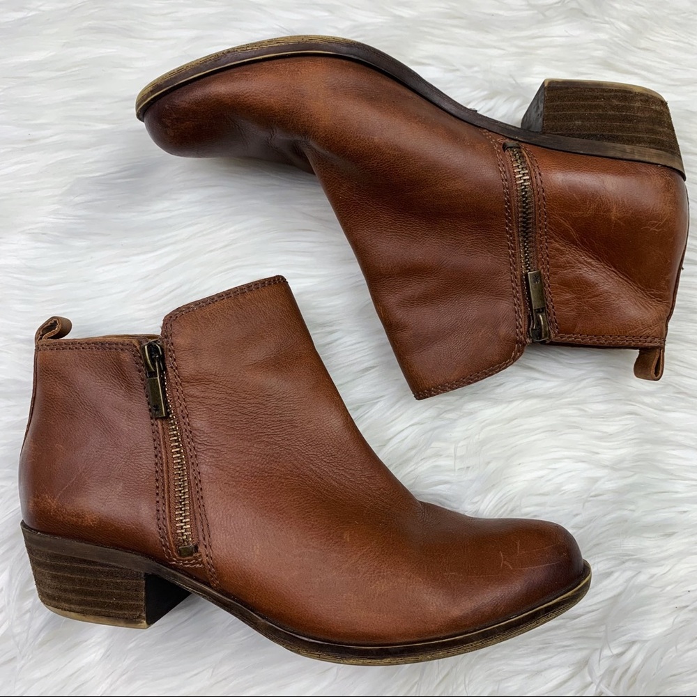 Lucky Brand Basel Leather Ankle Boot Cognac Brown Size 7.5